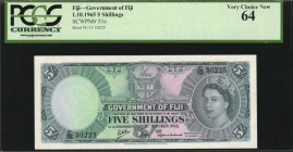 FIJI. Government of Fiji. 5 Shillings, 1965. P-51e. PCGS Currency Very Choice New 64.

Wide margins are found on this 5 Shillings note along with vivi...