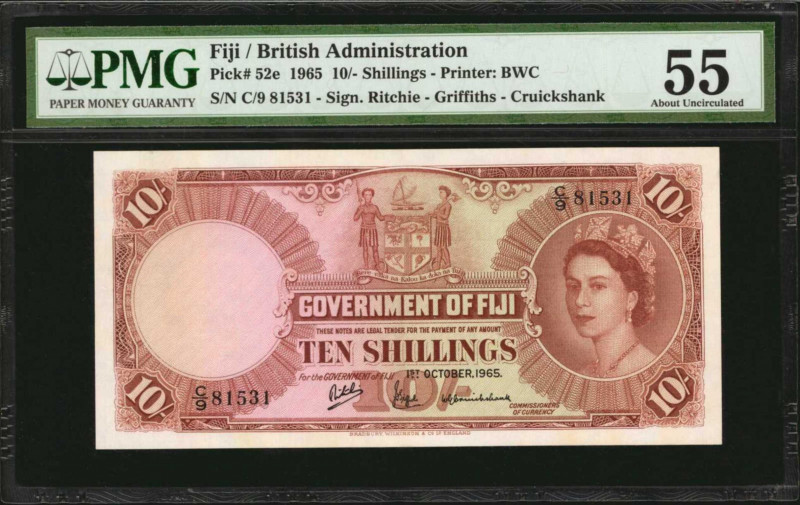 FIJI. Government of Fiji. 10 Shillings, 1965. P-52e. PMG About Uncirculated 55.
...