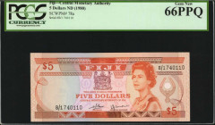 FIJI. Central Monetary Authority of Fiji. 5 Dollars, ND (1980). P-78a. PCGS Currency Gem New 66 PPQ.

Estimate: $50.00-$100.00