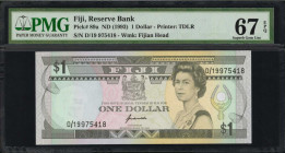 FIJI. Reserve Bank of Fiji. 1 Dollar, ND (1993). P-89a. PMG Superb Gem Uncirculated 67 EPQ.

Watermark of Fijian head. Printed by TDLR.

Estimate: $25...