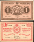 FINLAND. Lot of (2). Finlands Bank. 1 Mark, 1915-16. P-16 & 19. Very Fine & About Uncirculated.

2 pieces in lot. Nice small size examples from Finlan...
