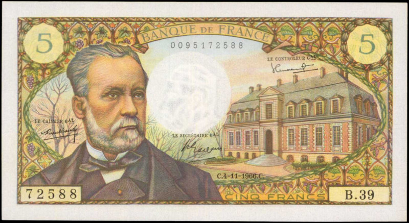 FRANCE. Banque de France. 5 Francs, 1966. P-146a. About Uncirculated.

Estimate:...