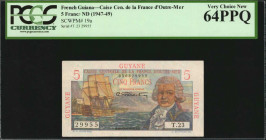 FRENCH GUIANA. Caisse Centrale de la France D'Outre-Mer. 5 Francs, ND (1947-49). P-19a. PCGS Currency Very Choice New 64 PPQ.

Estimate: $100.00-$200....
