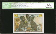 FRENCH WEST AFRICA. Institut D'Emission. 50 Francs, ND (1956). P-45. ICG Choice Uncirculated 66.

Estimate: $200.00-$300.00