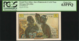 FRENCH WEST AFRICA. Institut D'Emission. 50 Francs, ND (1956). P-45. PCGS Currency Choice New 63 PPQ.

Estimate: $125.00-$250.00