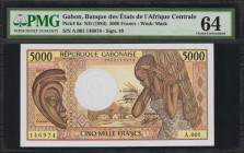 GABON. Banque des Etats de L'Afrique Centrale. 5000 Francs, ND (1984). P-6a. PMG Choice Uncirculated 64.

Watermark of mask. Signature #9.

Estimate: ...