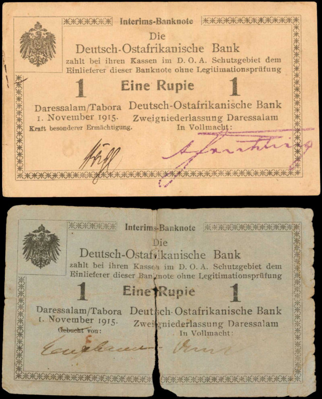GERMAN EAST AFRICA. Lot of (2). De utsch Ostafrikanische Bank. 1 Rupie, 1915. P-...