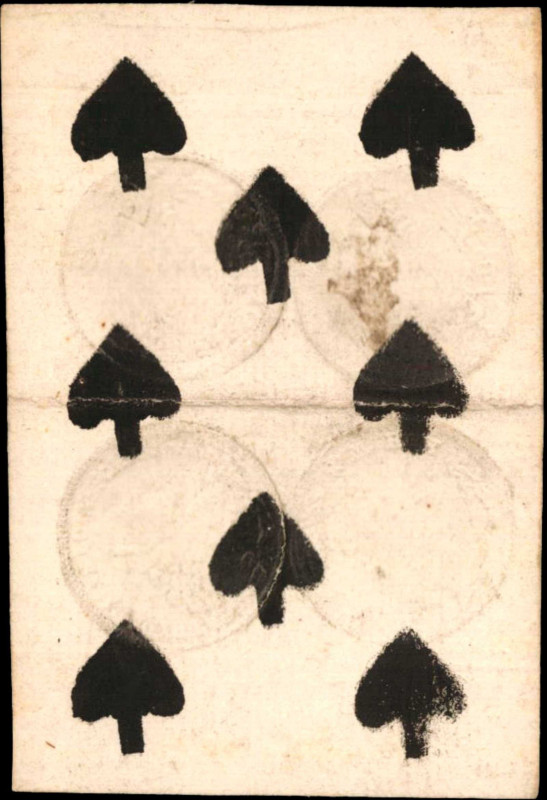 GERMANY. 8 of Spades Playing Card with Two Coin Impressions, 1752-53. Very Fine....