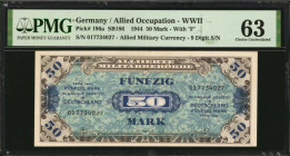 GERMANY. Lot of (2). Allied Occupation WWII. 1 & 50 Mark, 1944. P-192c & 196a. PMG Very Fine 25 & Choice Uncirculated 63.

Included in this lot are P-...