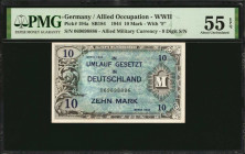 GERMANY. Allied Occupation WWII. 10 Mark, 1944. P-194a. PMG About Uncirculated 55 EPQ.

Estimate: $25.00-$50.00
