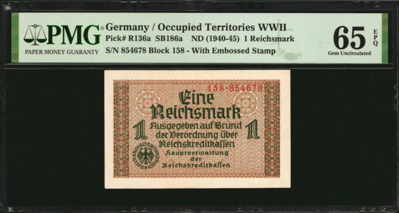 GERMANY. Lot of (2). Mixed Banks. 1 & 5 Reichsmark, ND (1940-45), 1942. P-R136a ...