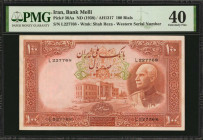 IRAN. Bank Melli Iran. 100 Rials, ND (1938). P-36Aa. PMG Extremely Fine 40.

PMG comments "Minor Paper Pull."

From the Ricardo Collection.

Estimate:...