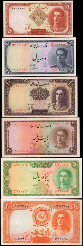 IRAN. Lot of (6). Bank Melli. Mixed Denominations, Mixed Dates. P-39, 40, 41, 47...