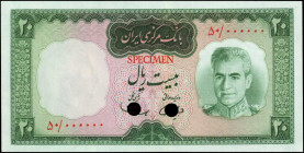 IRAN. Bank Markazi Iran. 20 Rials, 1950. P-83cts. Color Trial Specimen. Uncirculated.

Estimate: $150.00-$250.00