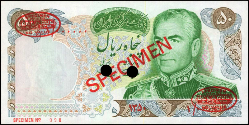 IRAN. Bank Markazi Iran. 50 Rials, 1979. P-97s. Specimen. Uncirculated.

Estimat...