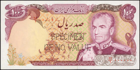 IRAN. Bank Markazi Iran. 100 Rials, 1979. P-102s. Specimen. Uncirculated.

Estimate: $100.00-$200.00