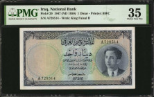 IRAQ. National Bank of Iraq. 1 Dinar, 1947 (ND 1950). P-29. PMG Choice Very Fine 35.

An attractive mid-grade offering of this 1 Dinar note.

From the...