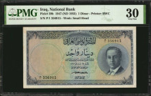 IRAQ. National Bank of Iraq. 1 Dinar, 1947 (ND 1955). P-39b. PMG Very Fine 30.

Printed by BWC. Watermark of small head.

From the Ricardo Collection....