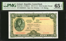 IRELAND, REPUBLIC. Central Bank of Ireland. 1 Pound, 1971-75. P-64c. PMG Gem Uncirculated 65 EPQ.

With security thread.

Estimate: $50.00-$100.00