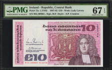 IRELAND, REPUBLIC. Central Bank of Ireland. 10 Pounds, 1987-92. P-72c. PMG Superb Gem Uncirculated 67 EPQ.

Watermark of Lady Lavery. Signature combin...