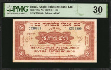 ISRAEL. Anglo-Palestine Bank Limited. 5 Pounds, ND (1948-51). P-16a. PMG Very Fine 30.

Rare note from the coveted series of Anglo-Palestine. Minor re...