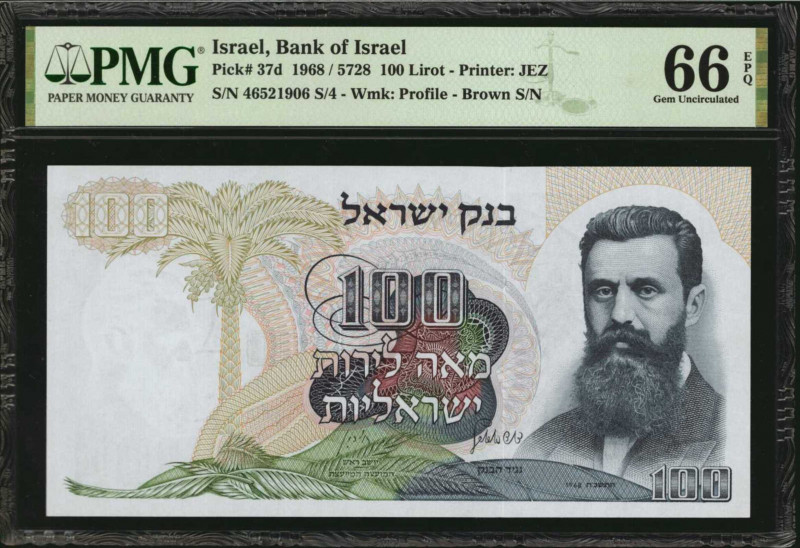 ISRAEL. Bank of Israel. 100 Lirot, 1968. P-37d. PMG Gem Uncirculated 66 EPQ.

Es...