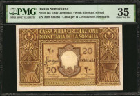 ITALIAN SOMALILAND. Cassa per la Circolazione Monetaria. 20 Somali, 1950. P-14a. PMG Choice Very Fine 35.

Estimate: $200.00-$400.00