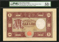 ITALY. Banca D'Italia. 1000 Lire, 1943-44. P-72a. PMG About Uncirculated 53 EPQ.

Signature combination of Azzolini - Urbini.

Estimate: $300.00-$400....