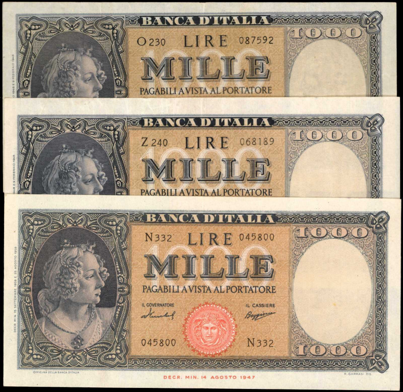 ITALY. Lot of (3). Banca D'Italia. 1000 Lire, 1947. P-88a, 88b & 88c. Very Fine ...