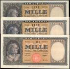 ITALY. Lot of (3). Banca D'Italia. 1000 Lire, 1947. P-88a, 88b & 88c. Very Fine to Extremely Fine.

A trio of notes from the same series, which consis...