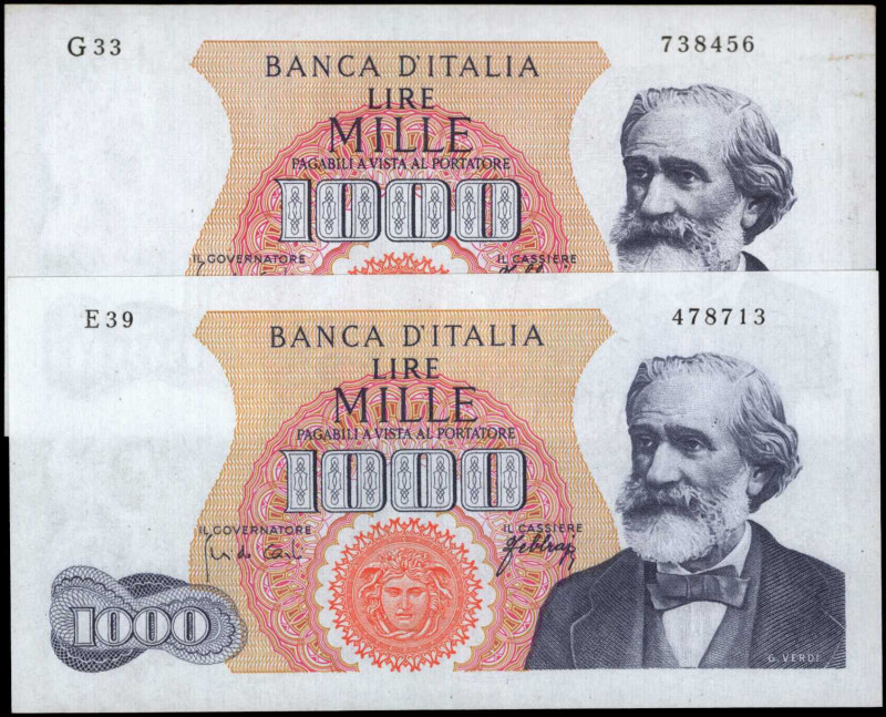ITALY. Lot of (2). Banca D'Italia. 1000 Lire, ND. P-96d. Extremely Fine to About...
