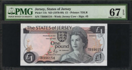 JERSEY. Lot of (2). States of Jersey. 10 Shillings & 1 Pound, ND (1963-88). P-71 & 11b. PCGS Currency Choice New 63 PPQ & PMG Superb Gem Unc 67 EPQ.

...