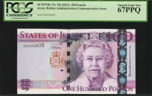 JERSEY. States of Jersey. 100 Pounds, ND (2012). P-37a. PCGS Currency Superb Gem New 67 PPQ.

A lovely Gem example of this 100 Pounds note.

Estimate:...