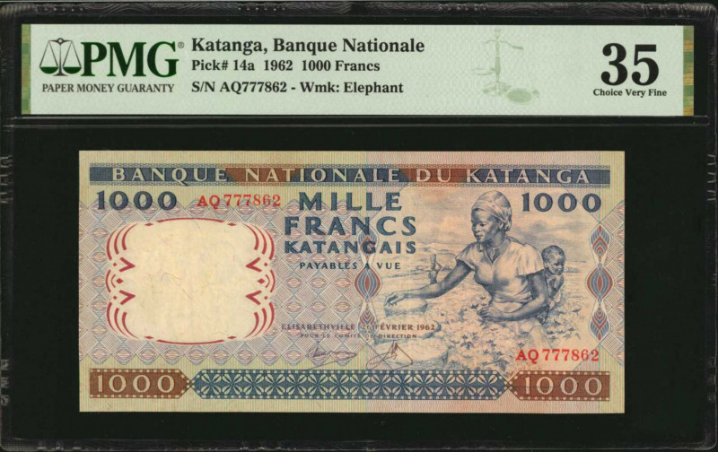 KATANGA. Banque Nationale du Katanga. 1000 Francs, 1962. P-14a. PMG Choice Very ...