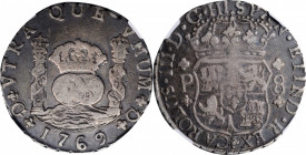 GUATEMALA. 8 Reales, 1769-G P. Guatemala Mint. Charles III. NGC VF-30.

KM-27.1; Yonaka-G8-69b2. Variety with inverted "N" in "VNUM", "ETIND" written ...