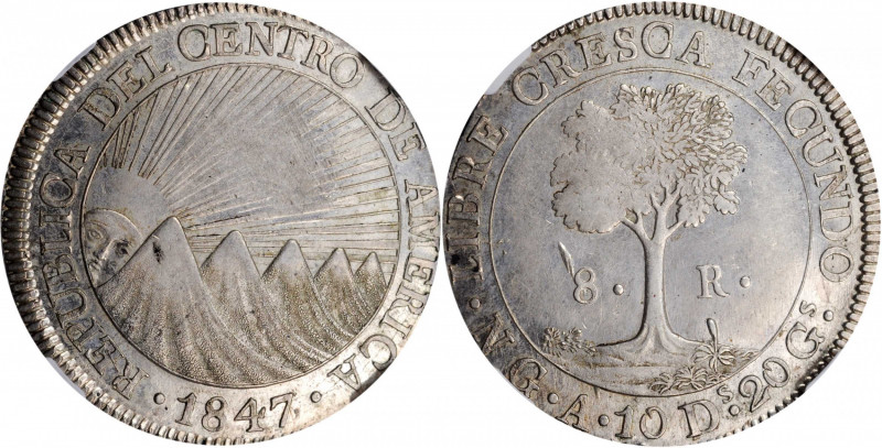 GUATEMALA. Central American Republic. 8 Reales, 1847/6-NG A. Nueva Guatemala Min...