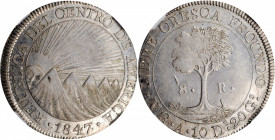 GUATEMALA. Central American Republic. 8 Reales, 1847/6-NG A. Nueva Guatemala Mint. NGC AU-58.

KM-4. A crisply struck Crown with flashy luster and som...