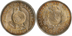 GUATEMALA. Peso, 1894. Guatemala Mint. PCGS AU-58 Gold Shield.

KM-216. A Guatemala "1/2 Real" counterstamp on a Chile 1881 Peso (C/M grades UNC Detai...