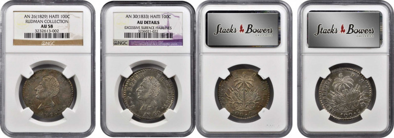 HAITI. 100 Centimes Pair (2 Pieces), 1829 & 1833. Both NGC Certified.

1) AN 26 ...