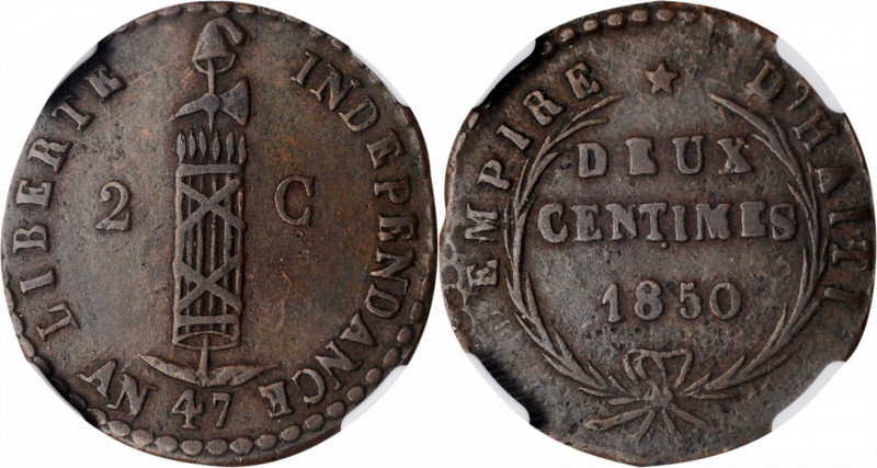 HAITI. 2 Centimes, AN 47 / 1850. Faustin I. NGC VF-30.

KM-35. A one year type. ...