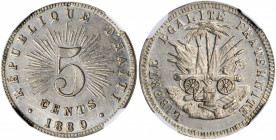 HAITI. 5 Centimes, 1889. NGC MS-62.

KM-50. A boldly struck coin with flashy luster and a hint of toning.

Ex. Rudman Collection.

Estimate: $260.00-$...