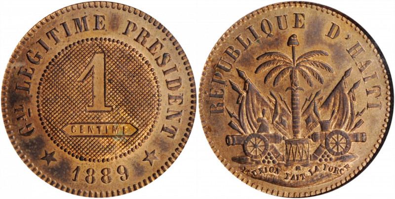 HAITI. Centime Pattern, 1889. ANACS MS-63 Red Brown.

KM-Pn85. A boldly struck P...