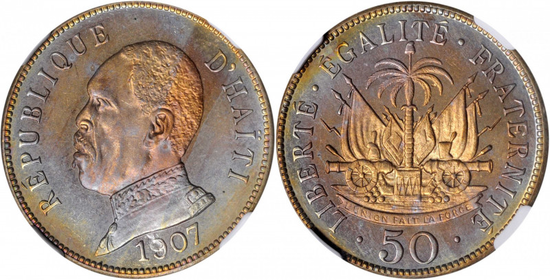 HAITI. 50 Centimes, 1907. NGC PROOF-64.

KM-56. A handsome example of the type w...
