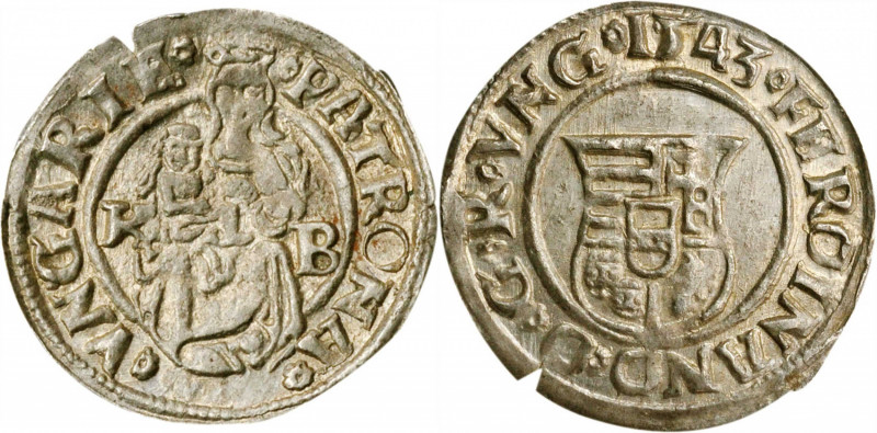 HUNGARY. Denar, 1543-KB. Kremnica Mint. Ferdinand I. PCGS MS-63 Gold Shield.

Hu...