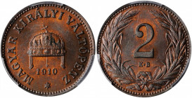 HUNGARY. 2 Filler, 1910-KB. Kremnitz Mint. PCGS MS-63 Red Brown Gold Shield.

KM-481. A boldly struck and lustrous coin with dark brick red color.

Es...
