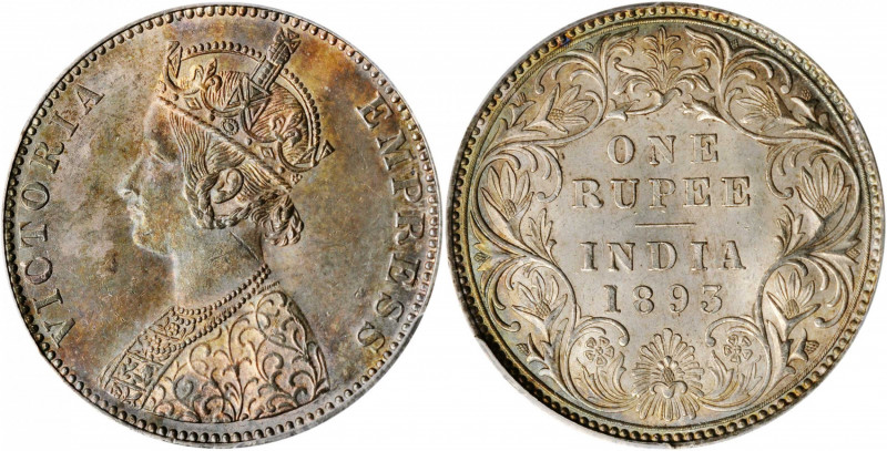 INDIA. British India. Rupee, 1893-B. Bombay Mint. Victoria. PCGS MS-62 Gold Shie...
