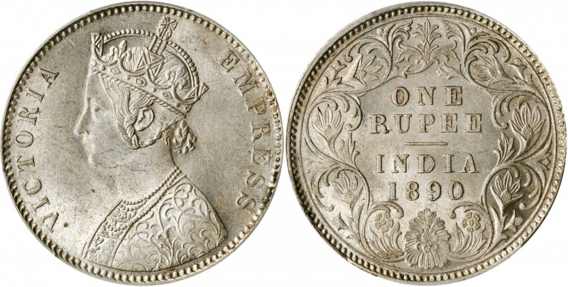 INDIA. British India. Rupee, 1890-C. Calcutta Mint. Victoria. PCGS MS-63 Gold Sh...