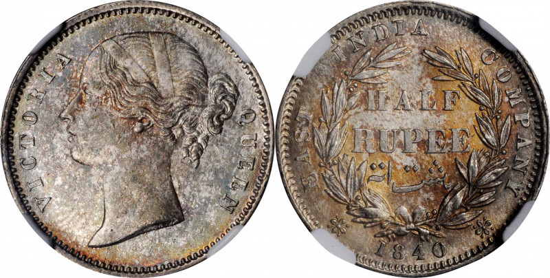 INDIA. British India. 1/2 Rupee, 1840-(B & C). Bombay or Calcutta Mint. Victoria...