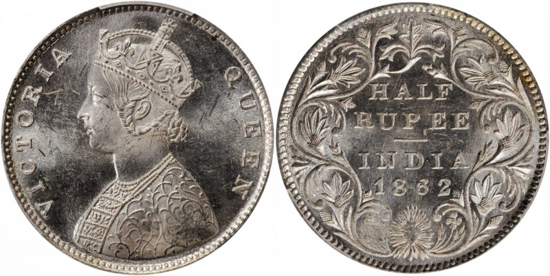 INDIA. British India. 1/2 Rupee, 1862-(B&M). Bombay or Madras Mint. Victoria. PC...