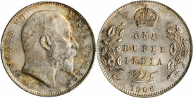 INDIA. British India. Rupee, 1906-B. Bombay Mint. PCGS MS-63 Gold Shield.

KM-508; S&W-7.33 Prid-202. A handsomely struck Rupee, with lovely mottled, ...